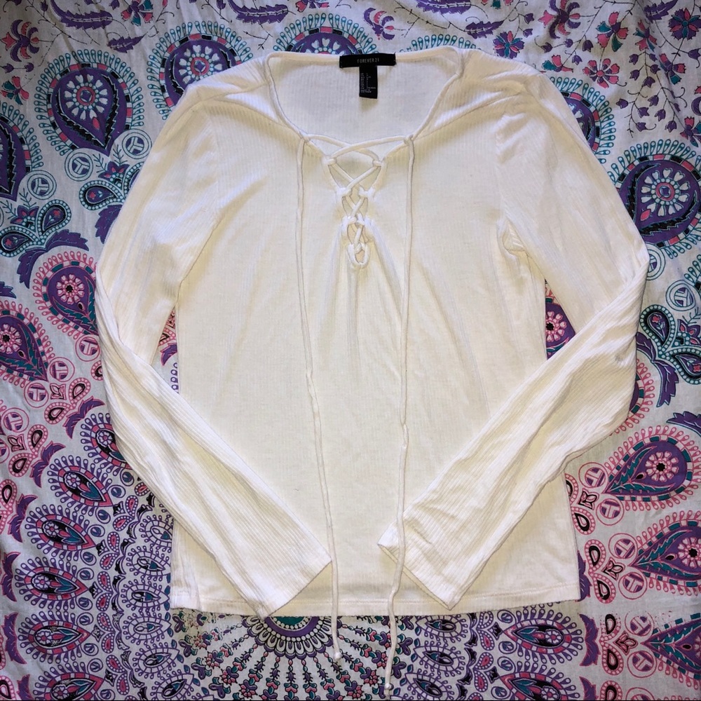 F21 long sleeve lace up top